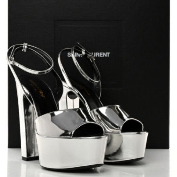 Saint Laurent Jodie Platform Sandals in Metallic Silver, Size 41 NEW +2 DustBags - Picture 7 of 16